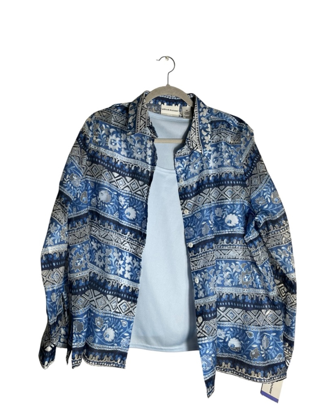 Alfred Dunner 2 Piece Set 18P Blue Boho Print Jacket Top Petite Plus NWT